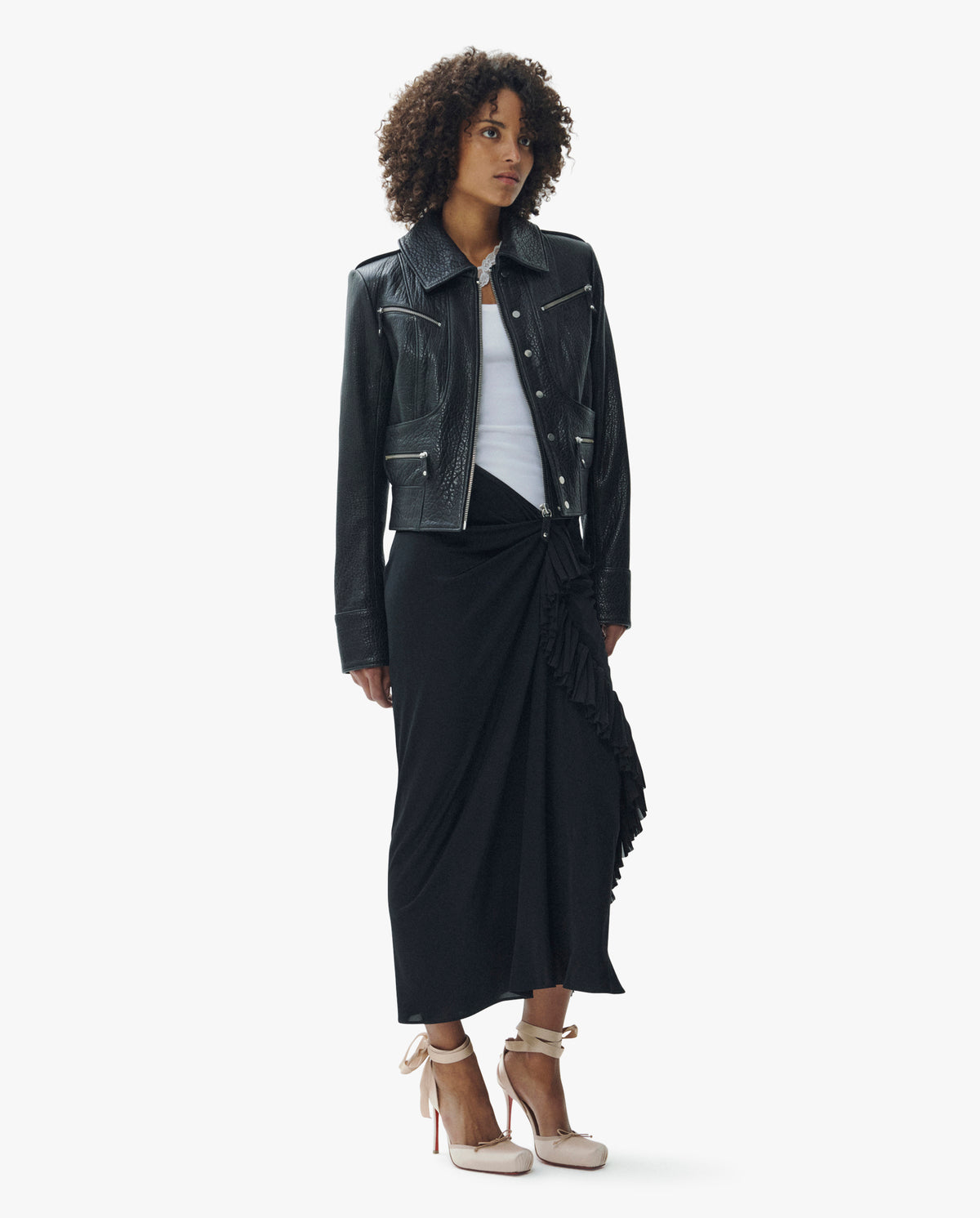 Cropped Biker Jacket W/ Zipper Detailing