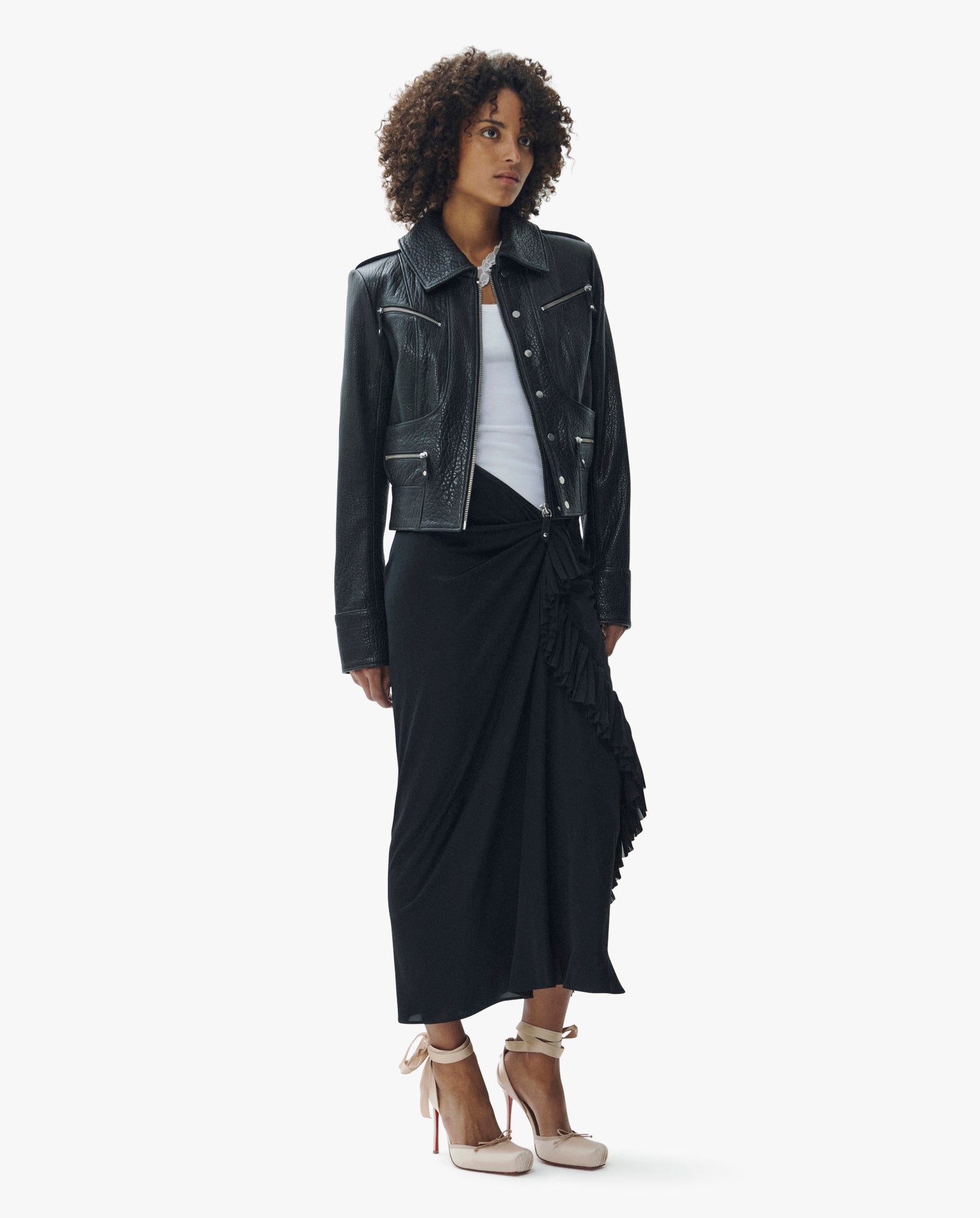 Cropped Biker Jacket W/ Zipper Detailing