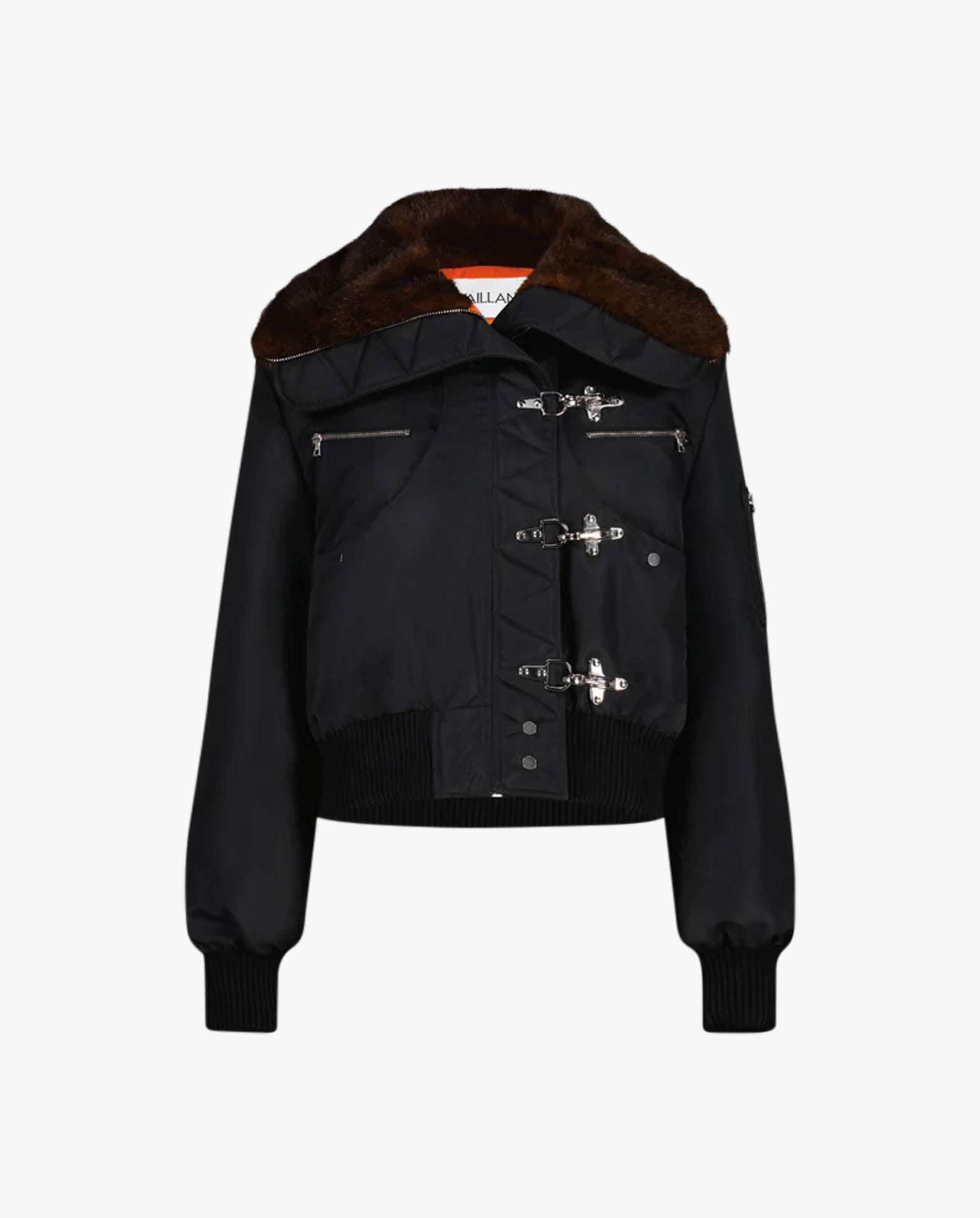 Bomber Jacket W/Carabiner Closure & Faux Fur Trim