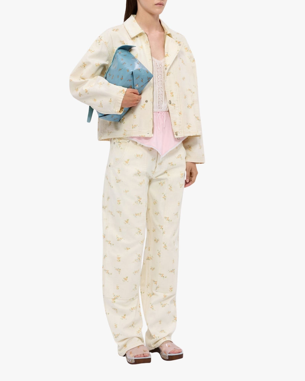 MSGM Off White Jacket With Flower Print