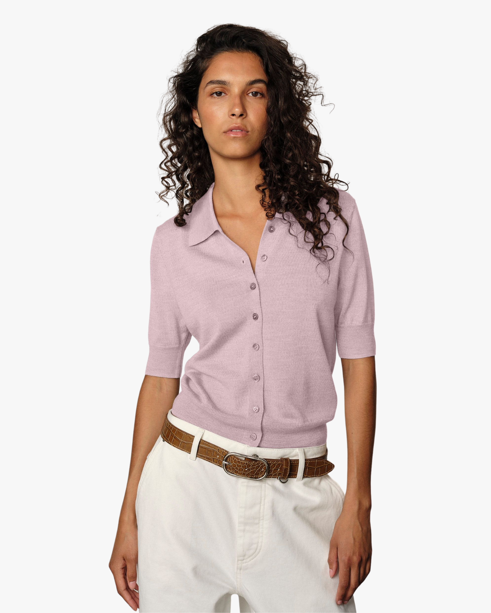 Kaspar Extra Fine Merino Knit Cardigan Pink