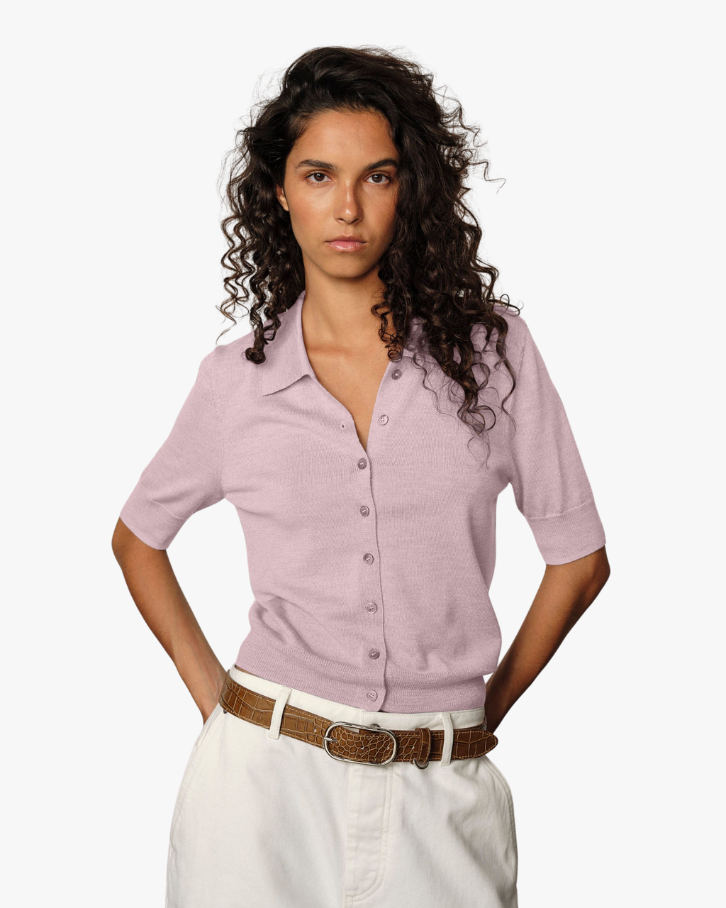 Kaspar Extra Fine Merino Knit Cardigan Pink