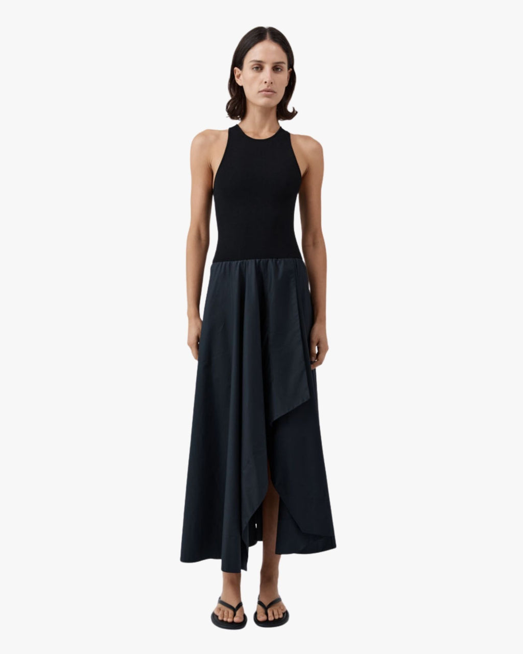 Knit Bodice Asymm Dress Black