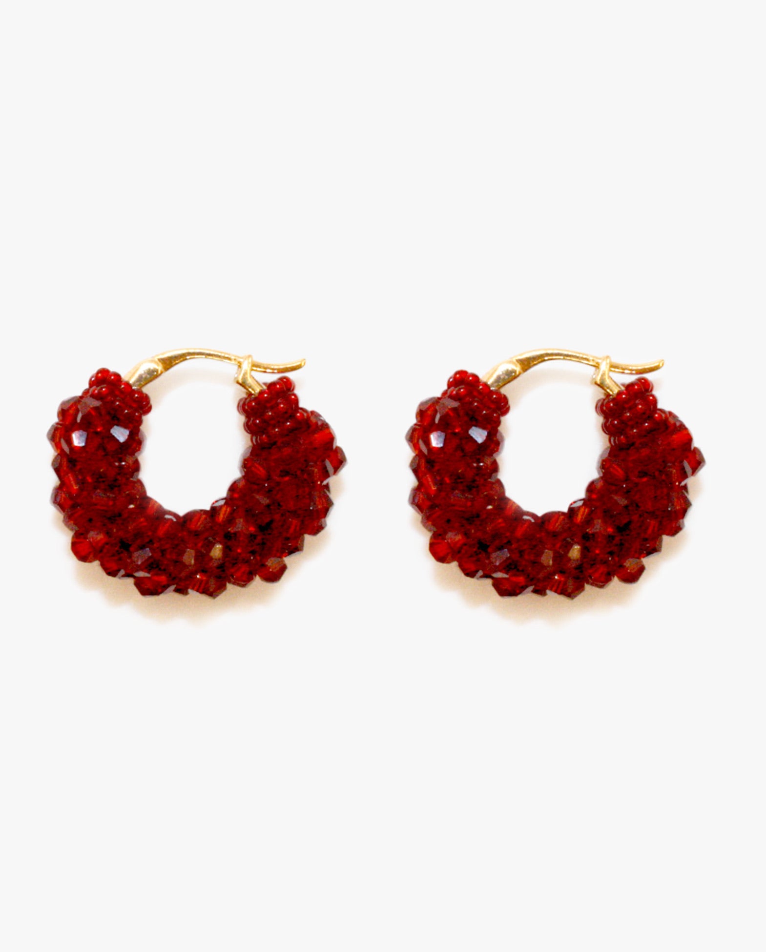 Beaded Hoops Earrings Round Burgundy