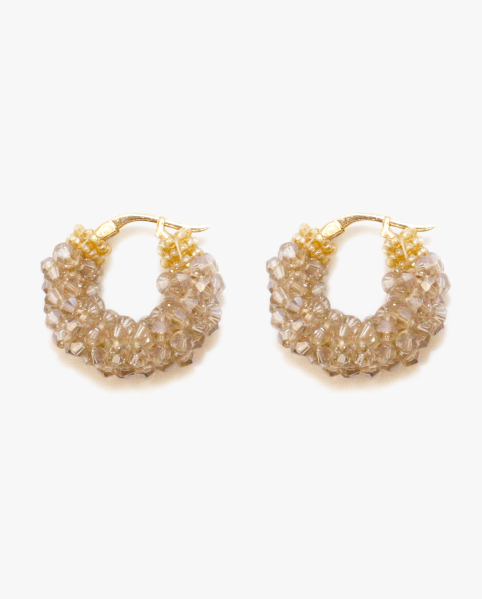 Beaded Hoops Earrings Round Beige