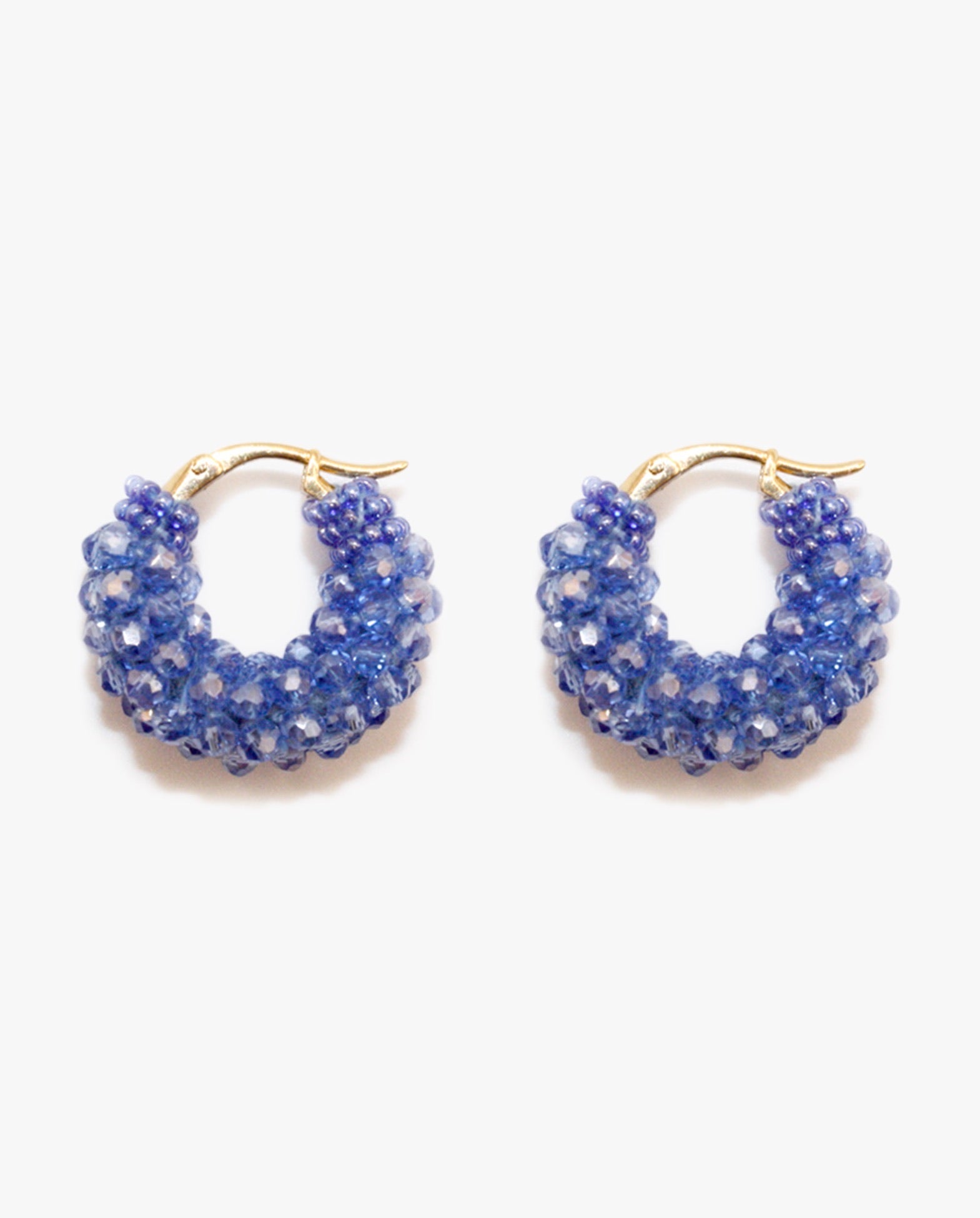 Beaded Hoops Earrings Round Blue