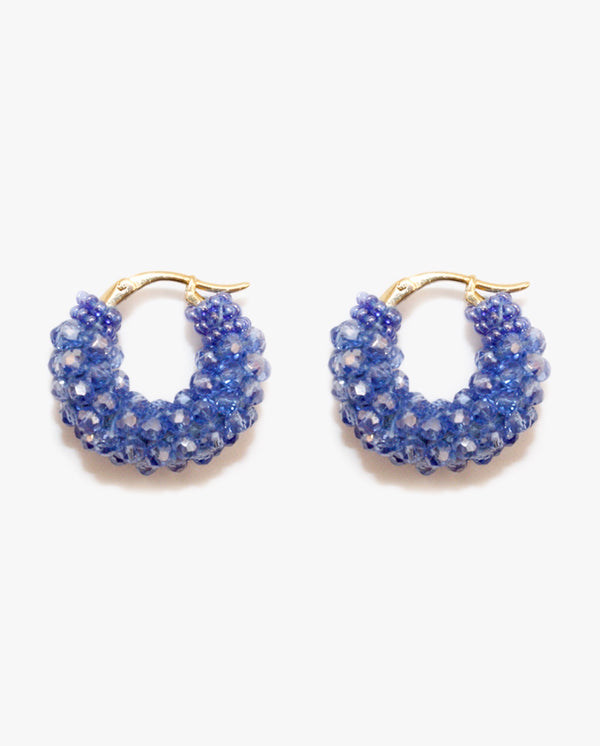 Beaded Hoops Earrings Round Blue