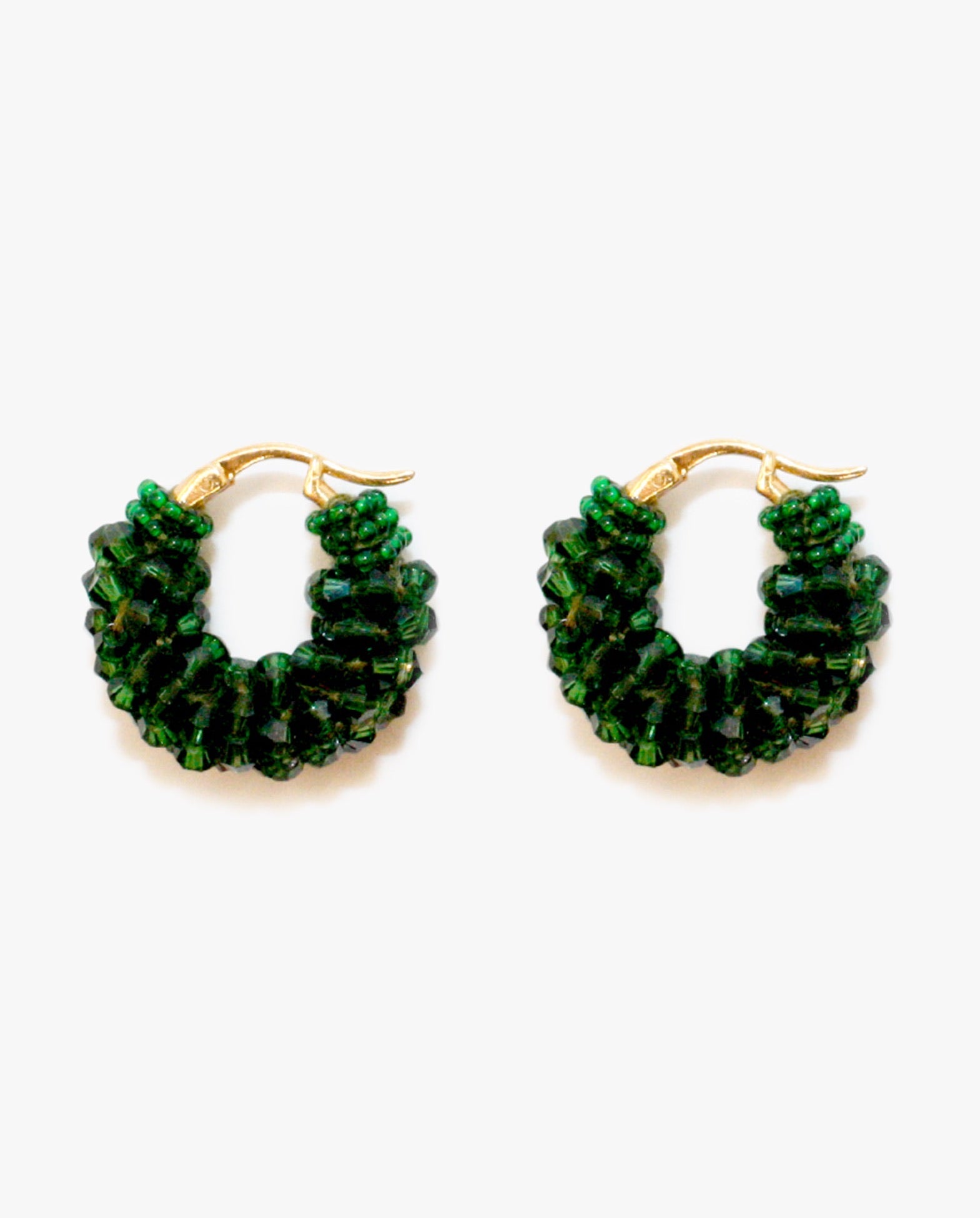 Beaded Hoops Earrings Round Green