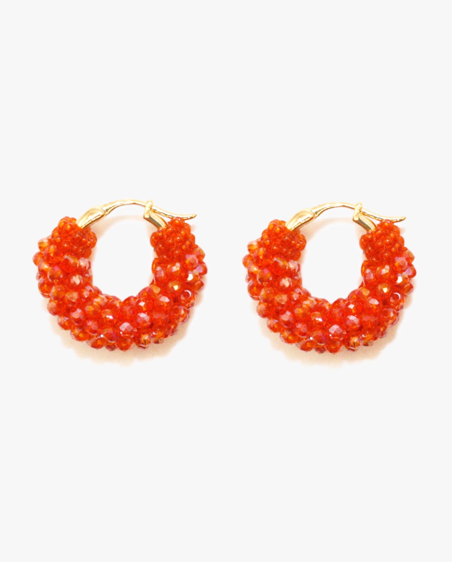 Beaded Hoops Earrings Round Orange