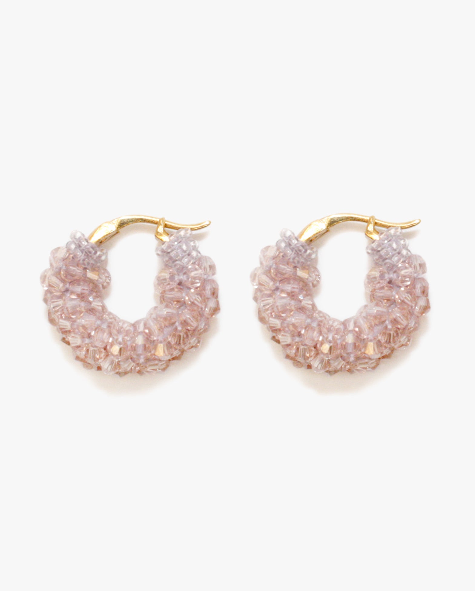 Beaded Hoops Earrings Round Pink