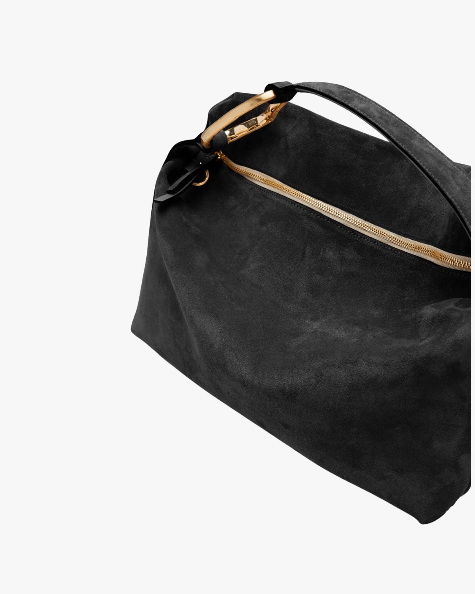 Large Suede Handbag Black With Golden Brass Accessory  Liaison