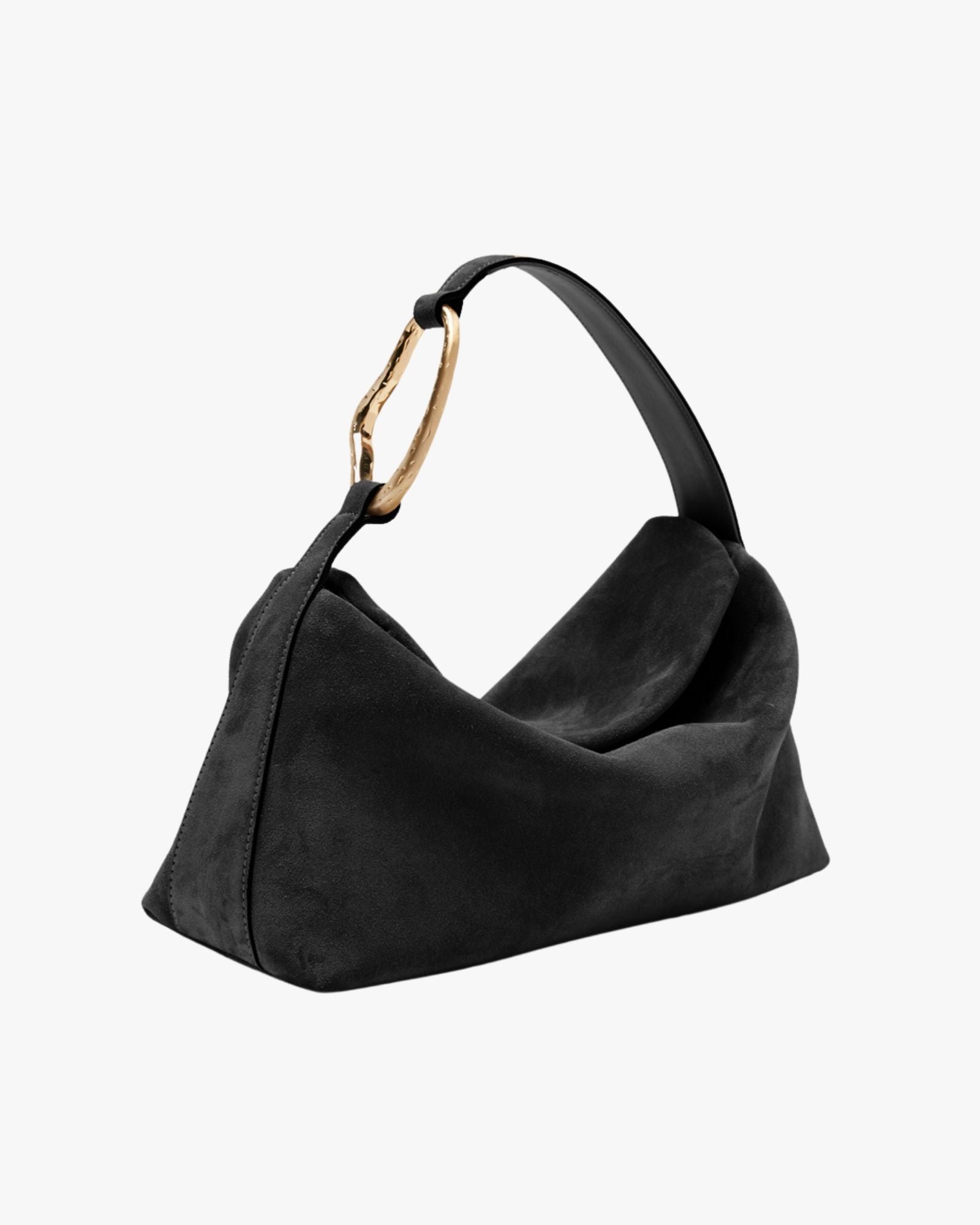 Large Suede Handbag Black With Golden Brass Accessory  Liaison