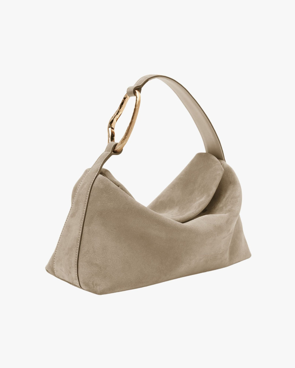 Large Suede Handbag Beige With Golden Brass Accessory Liaison