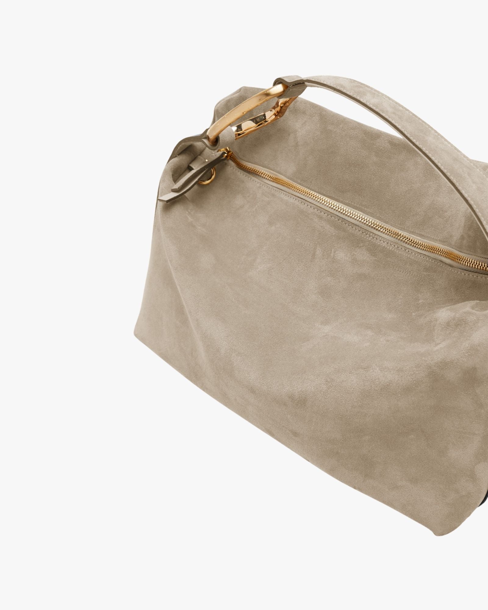 Large Suede Handbag Beige With Golden Brass Accessory Liaison