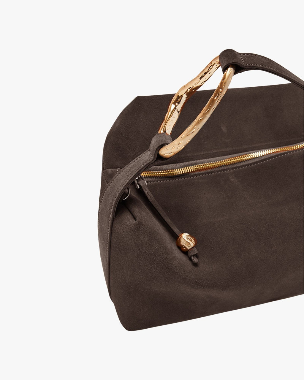 Medium-Sized Suede Handbag  Dark Brown With Golden Brass Accessory Liaison Small