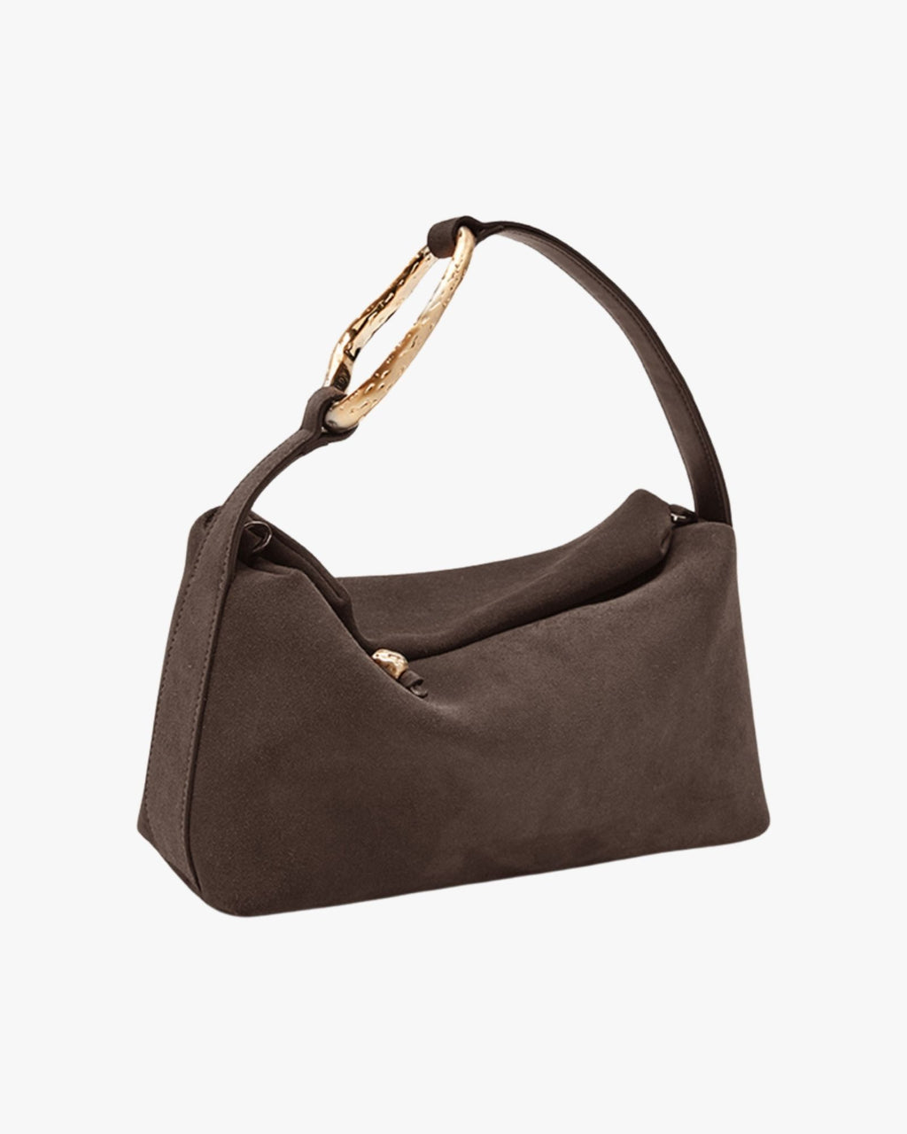 Medium-Sized Suede Handbag  Dark Brown With Golden Brass Accessory Liaison Small