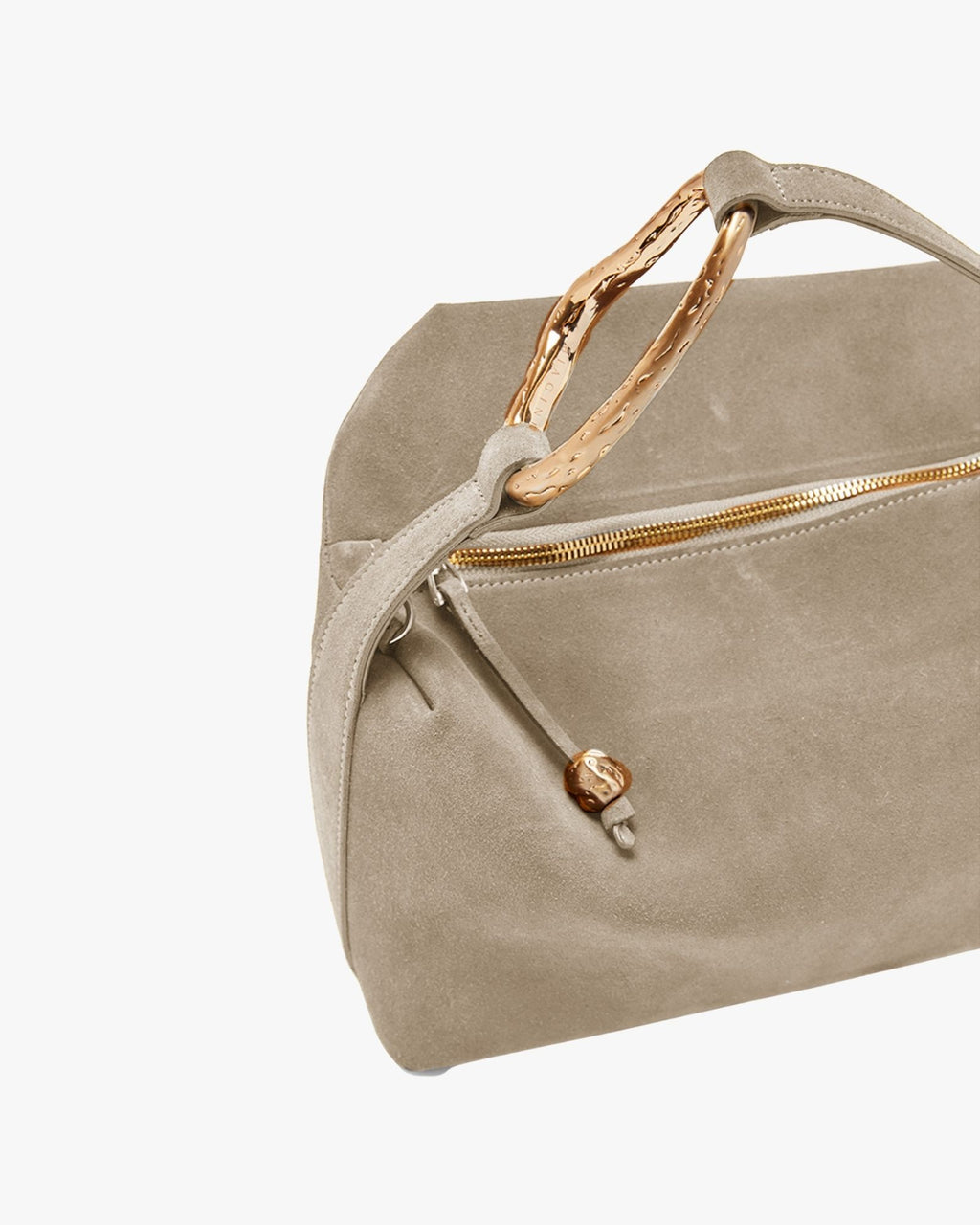 Medium-Sized Suede Handbag Beige With Golden Brass Accessory Liaison Small