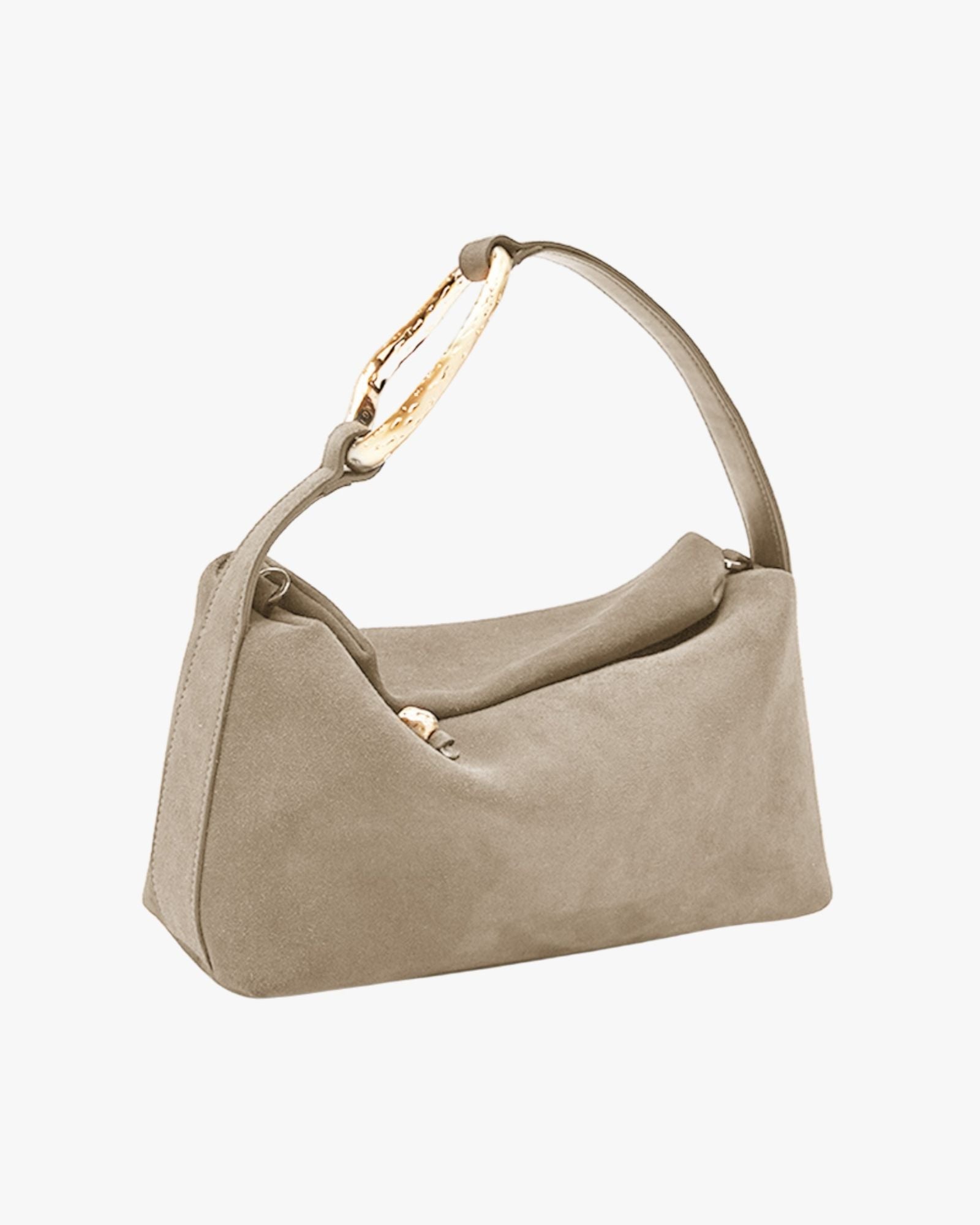 Medium-Sized Suede Handbag Beige With Golden Brass Accessory Liaison Small