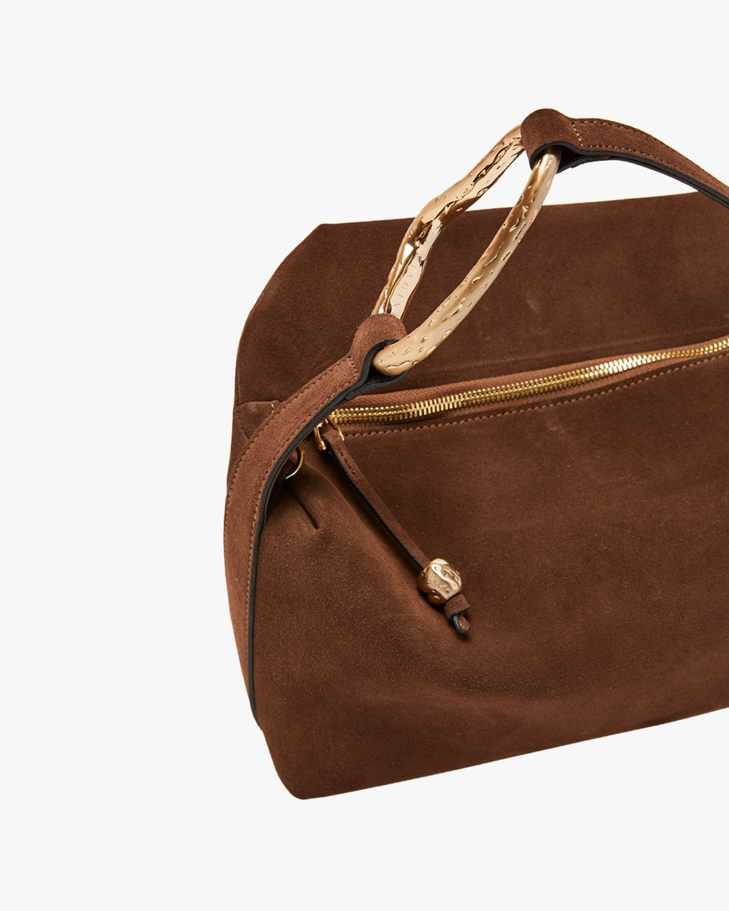 Medium-Sized Suede Handbag Copper With Golden Brass Accessory Liaison Small