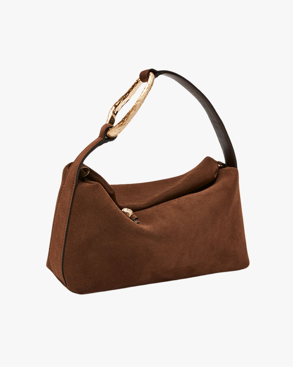 Medium-Sized Suede Handbag Copper With Golden Brass Accessory Liaison Small