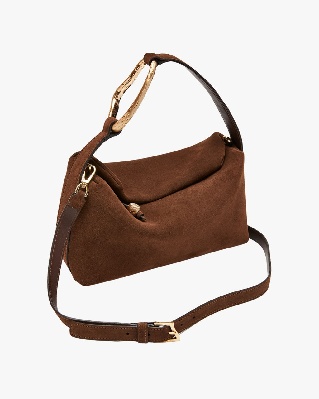 Medium-Sized Suede Handbag Copper With Golden Brass Accessory Liaison Small