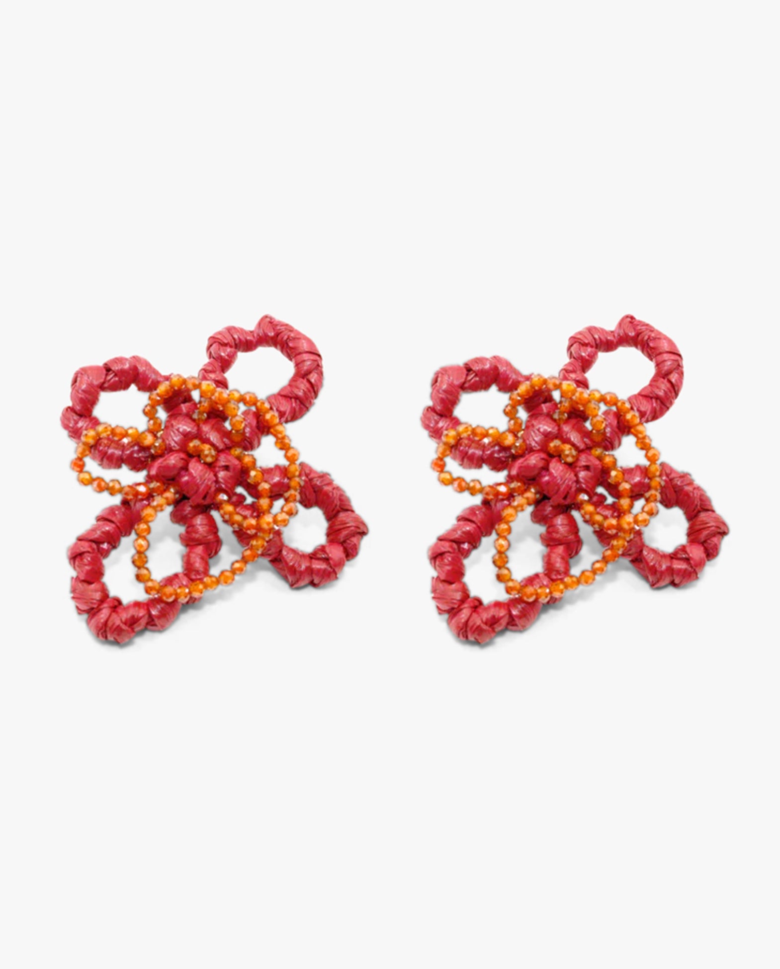Four Petal Raffia Earrings Magenta
