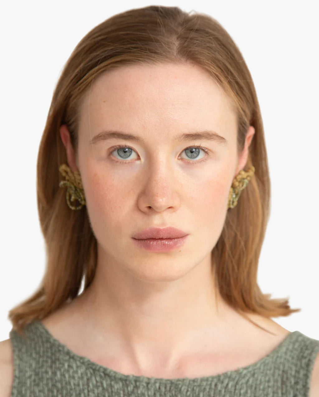 Four Petal Raffia Earrings Khaki