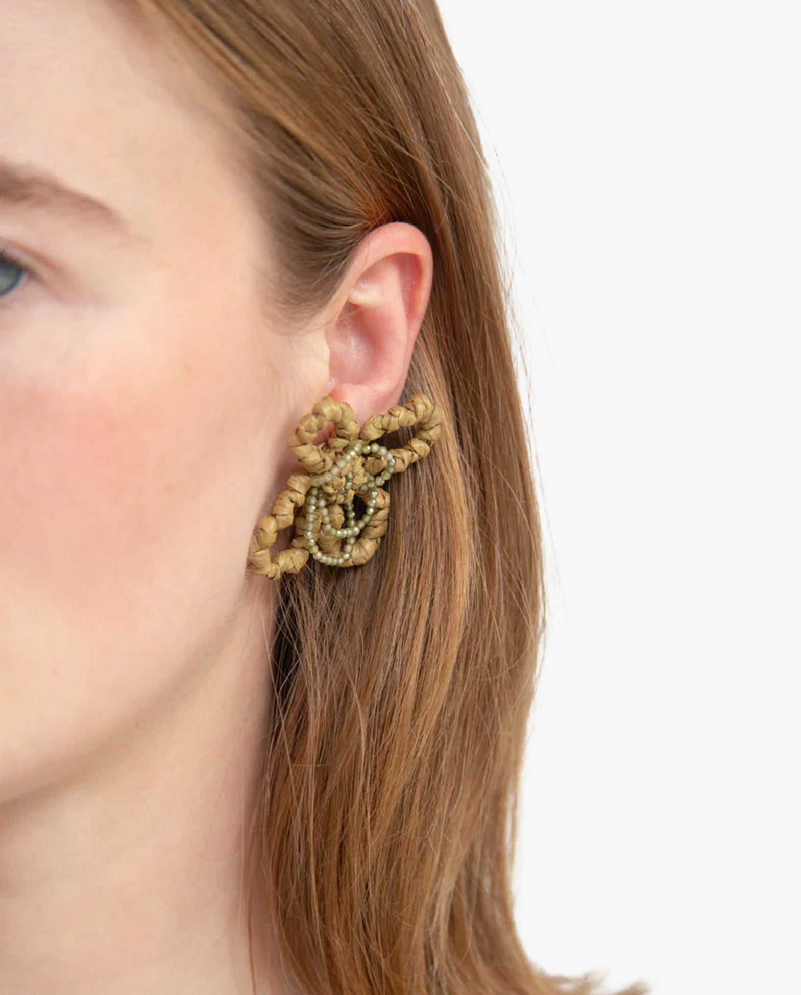 Four Petal Raffia Earrings Khaki