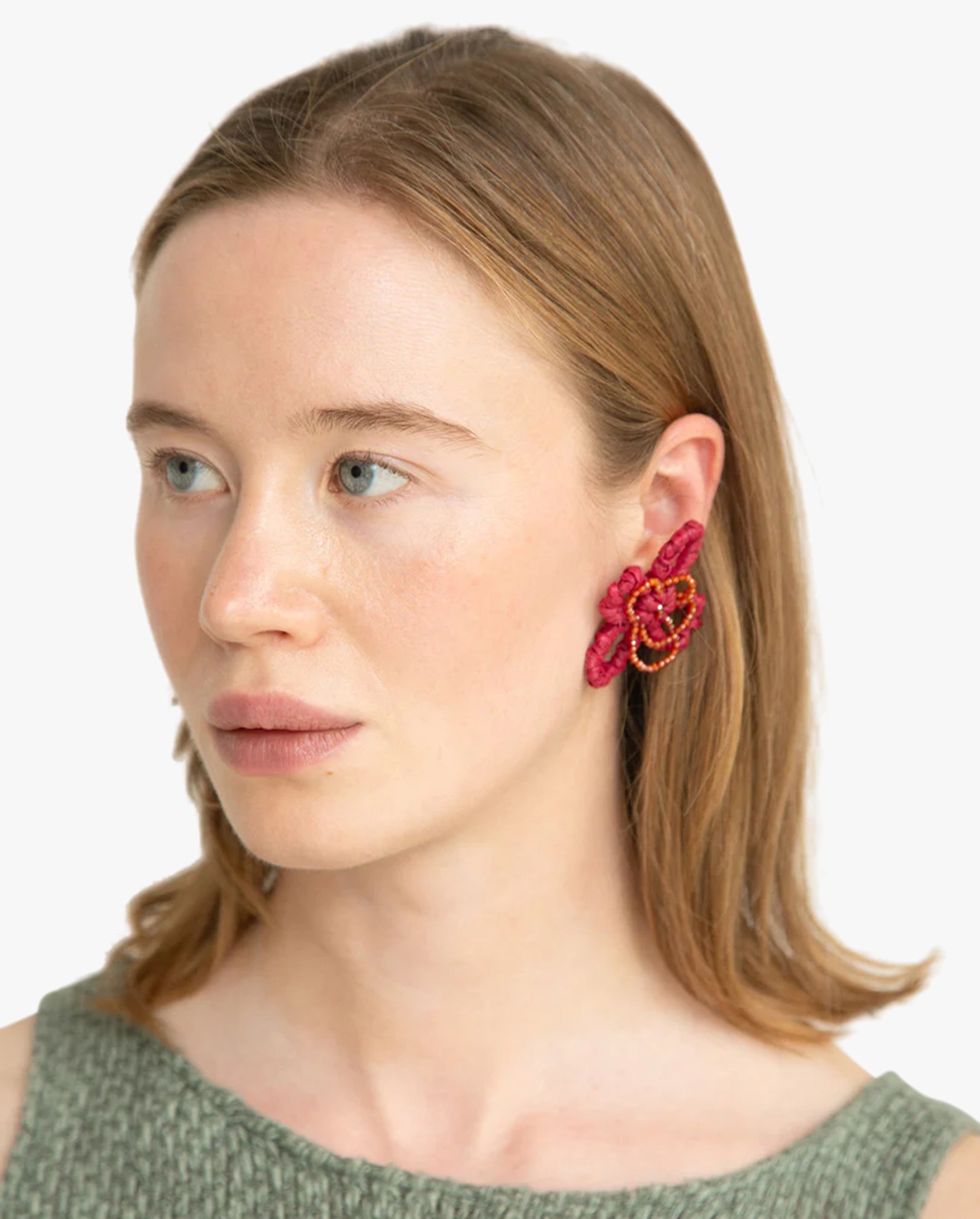 Four Petal Raffia Earrings Magenta