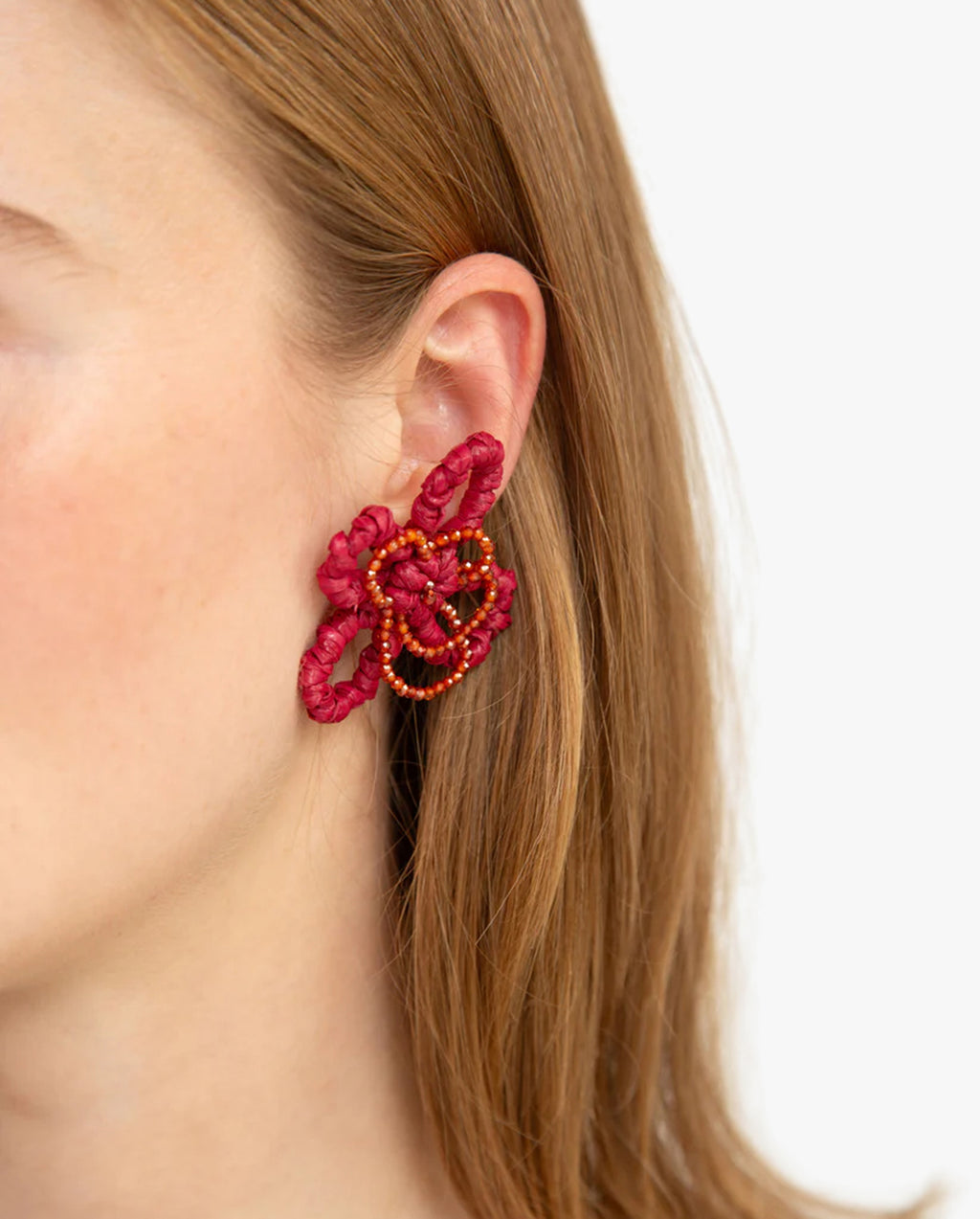 Four Petal Raffia Earrings Magenta