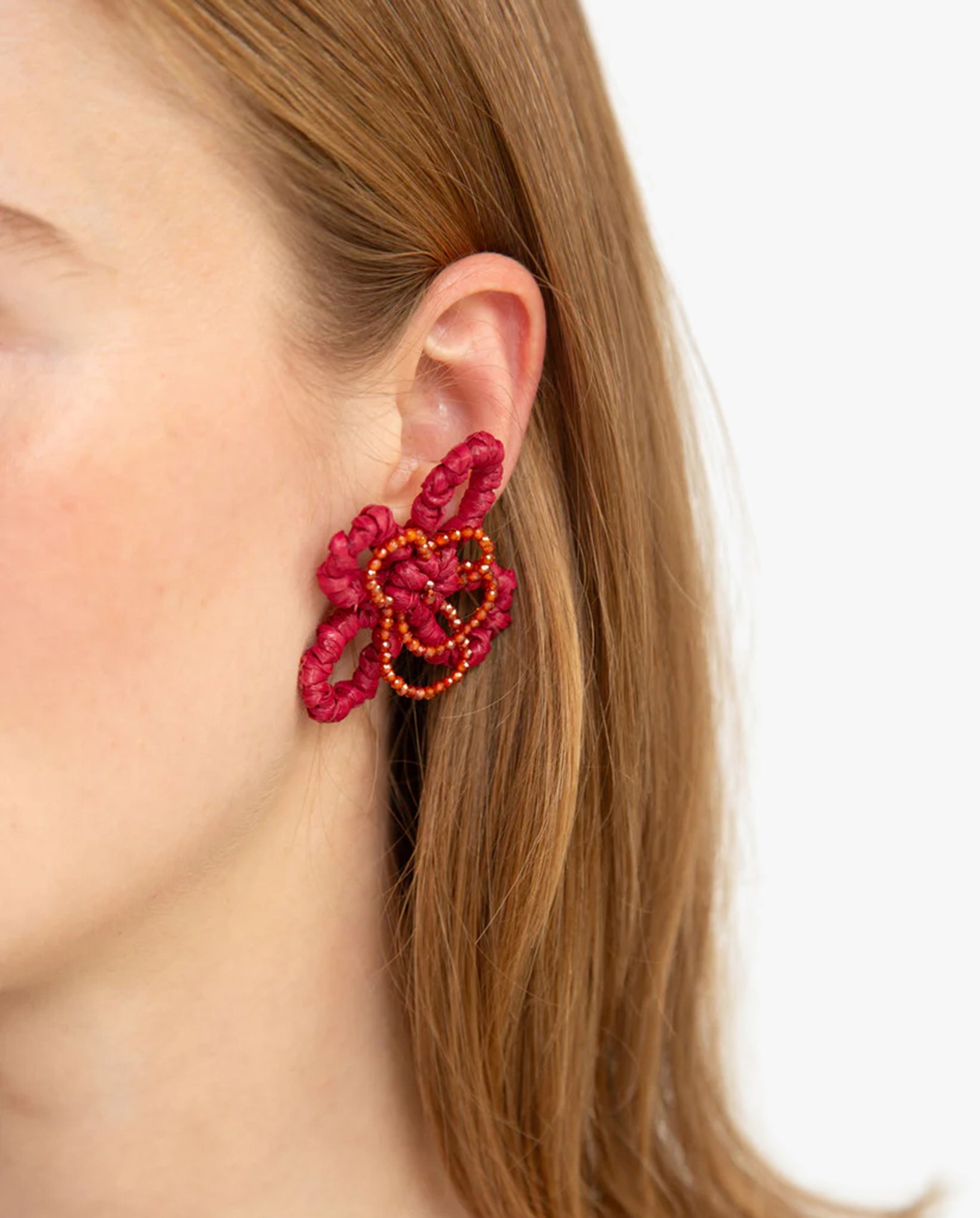 Four Petal Raffia Earrings Magenta