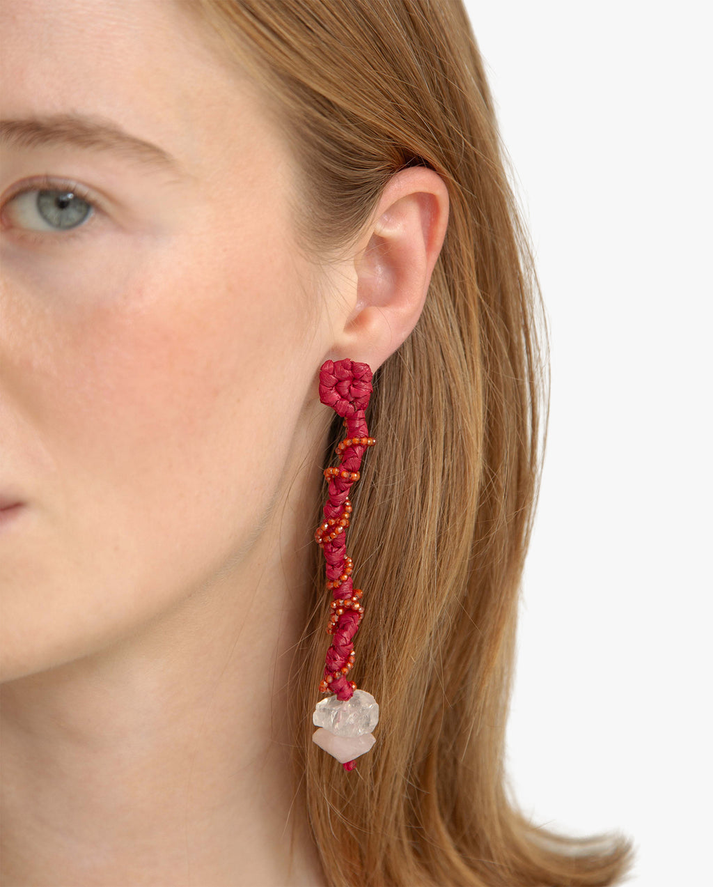 Long Raffia Earring Magenta