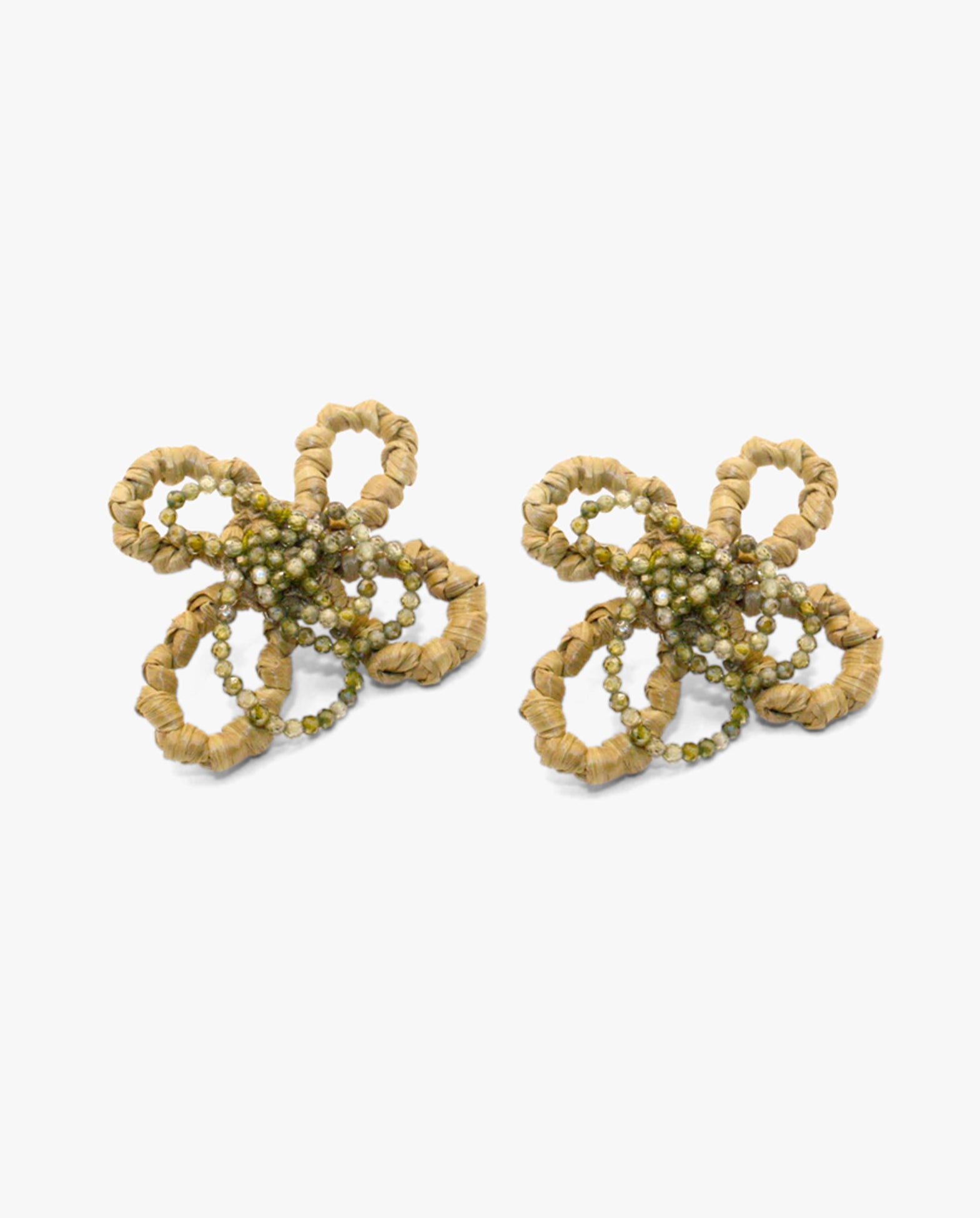 Four Petal Raffia Earrings Khaki