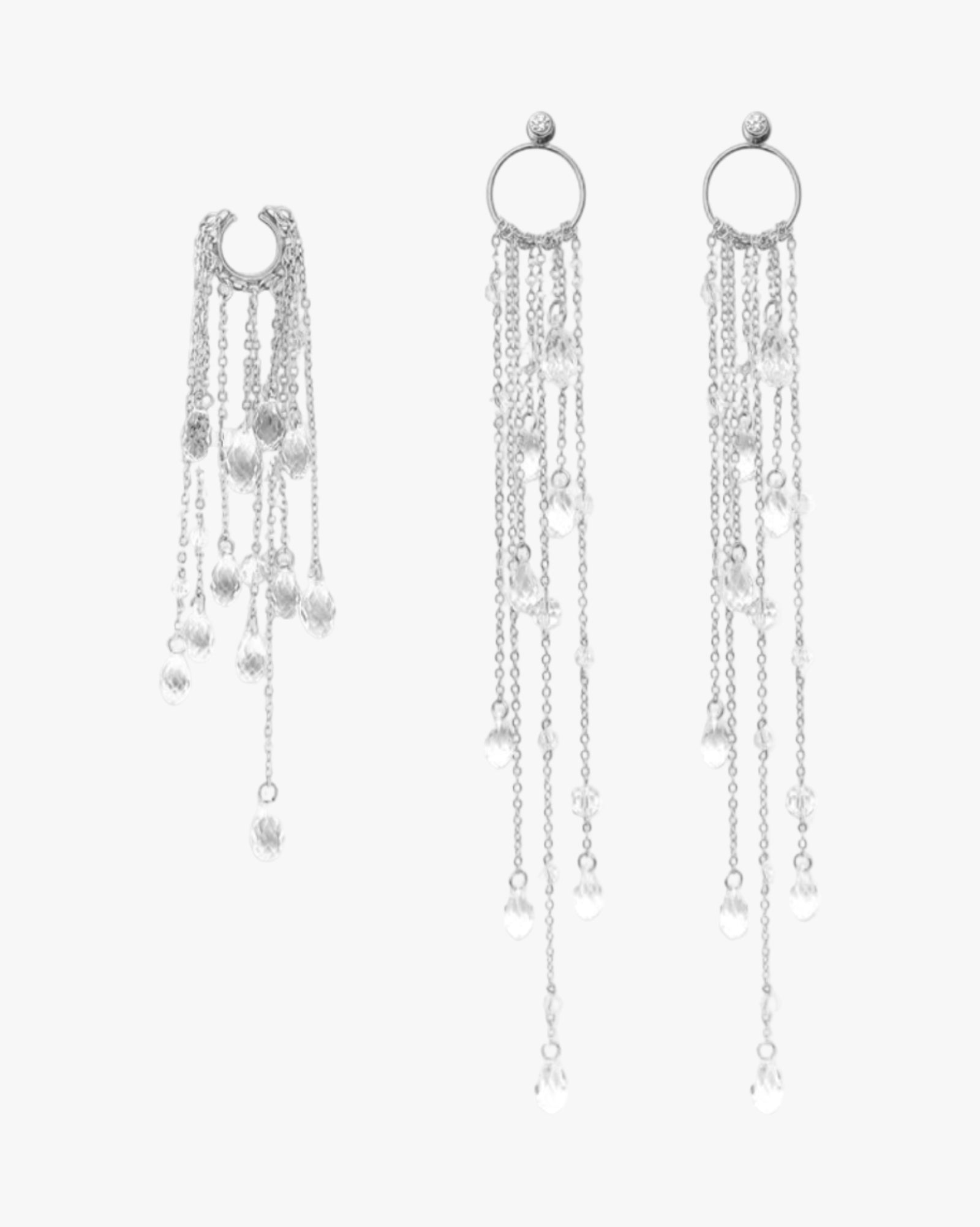 Ear Set Silver: Earrings and Ear Cuff - Larmes De Glace