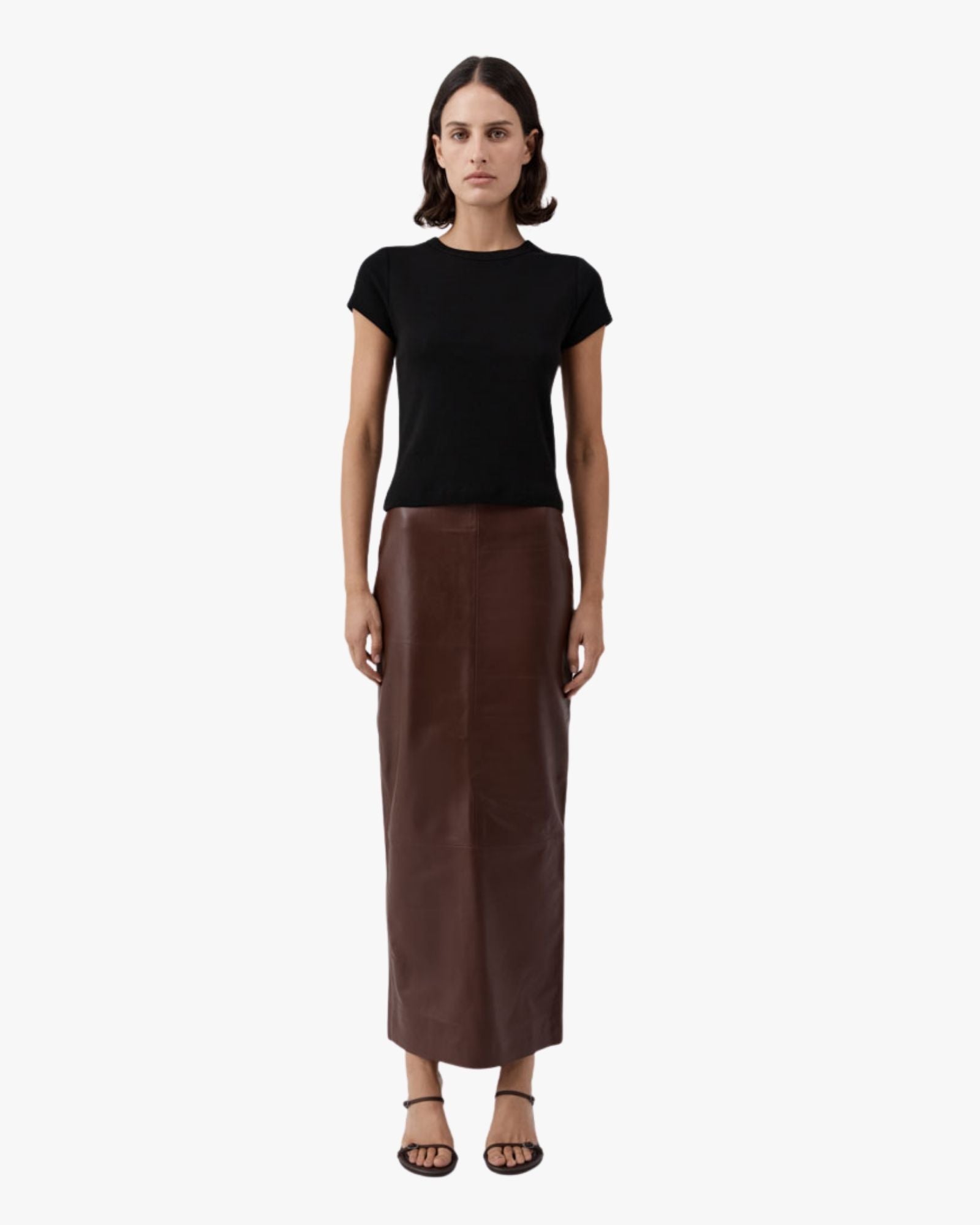Leather Column Skirt Rum