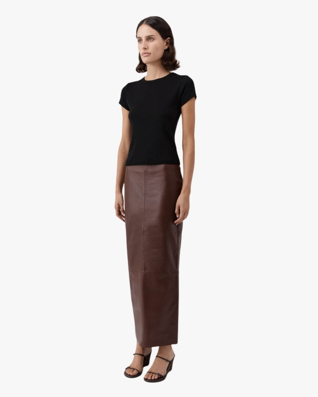 Leather Column Skirt Rum