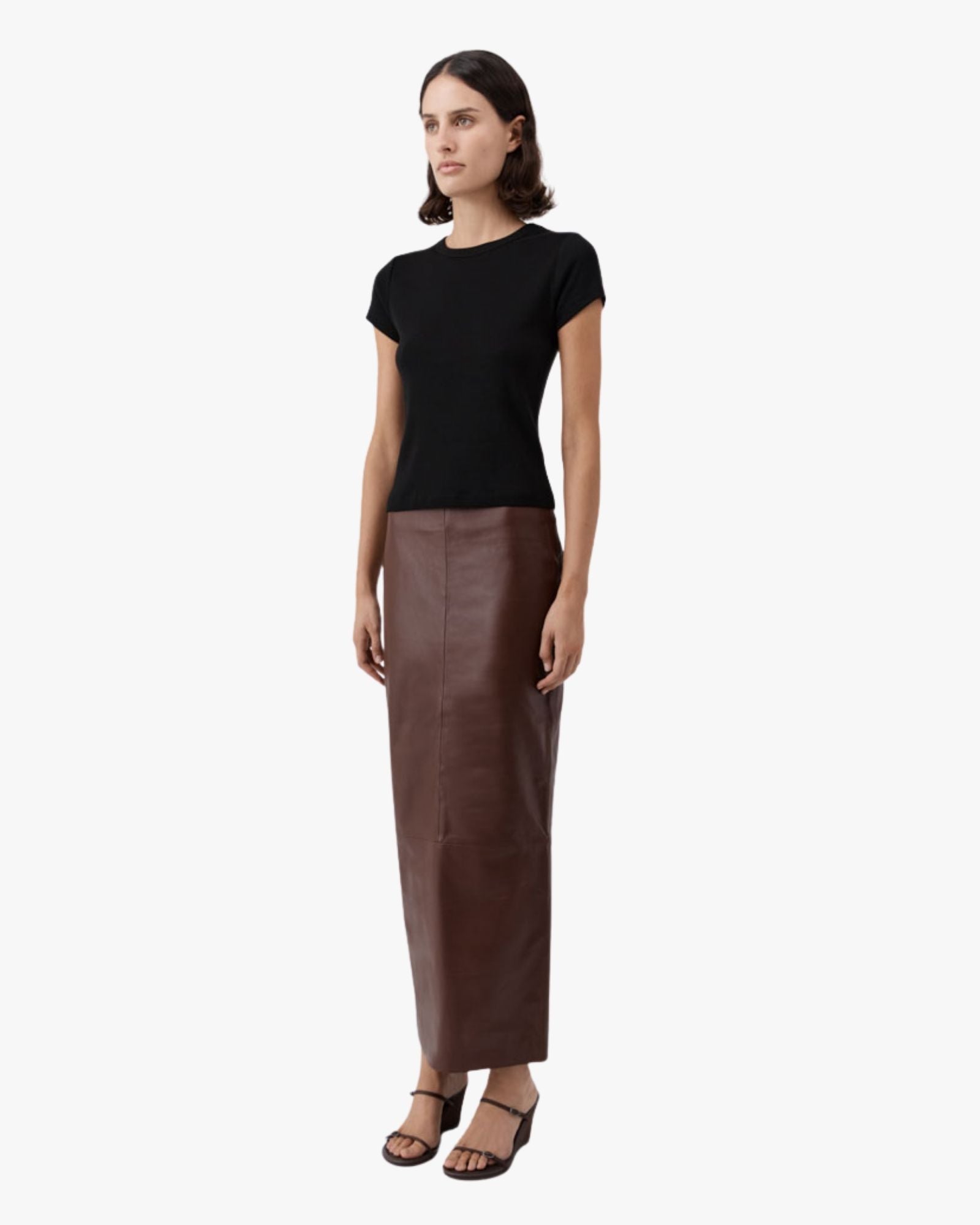 Leather Column Skirt Rum