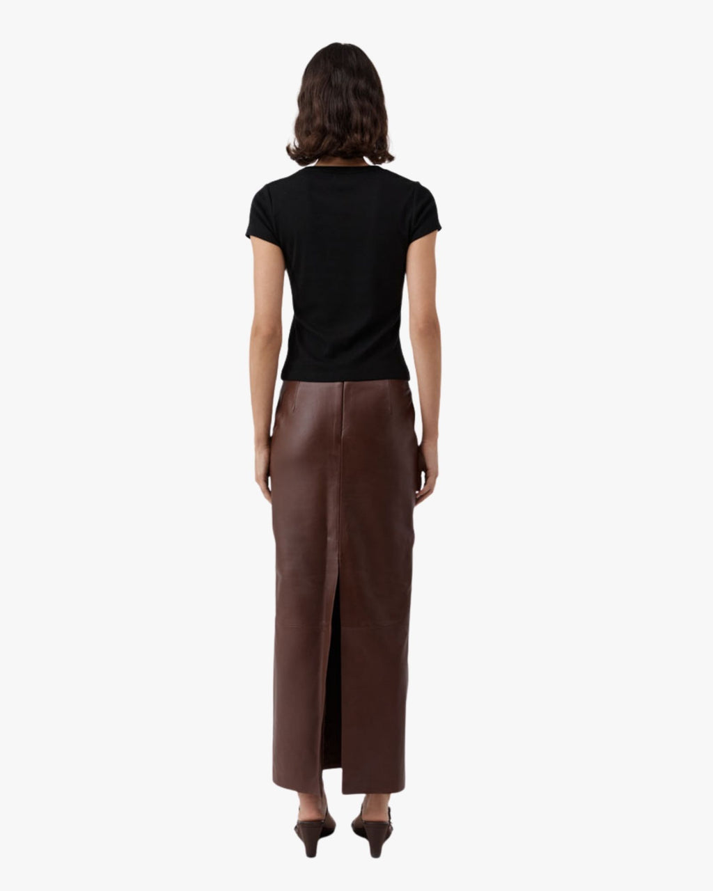 Leather Column Skirt Rum