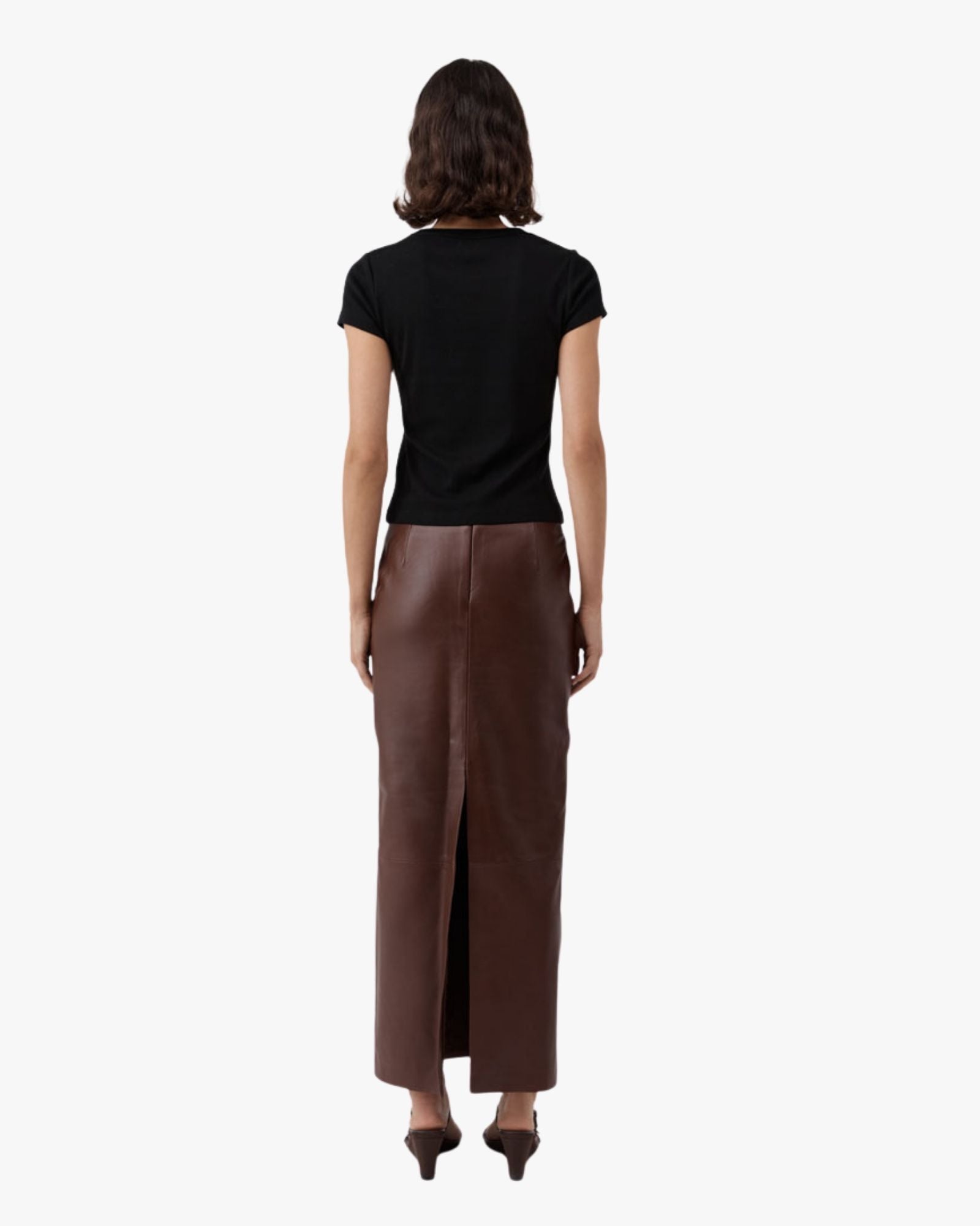 Leather Column Skirt Rum