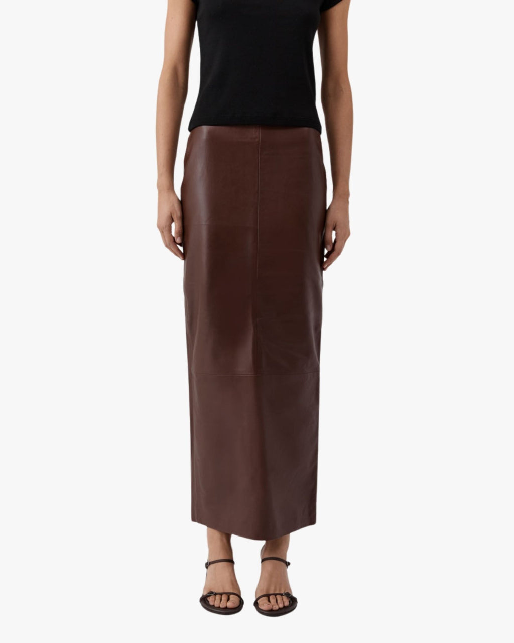 Leather Column Skirt Rum