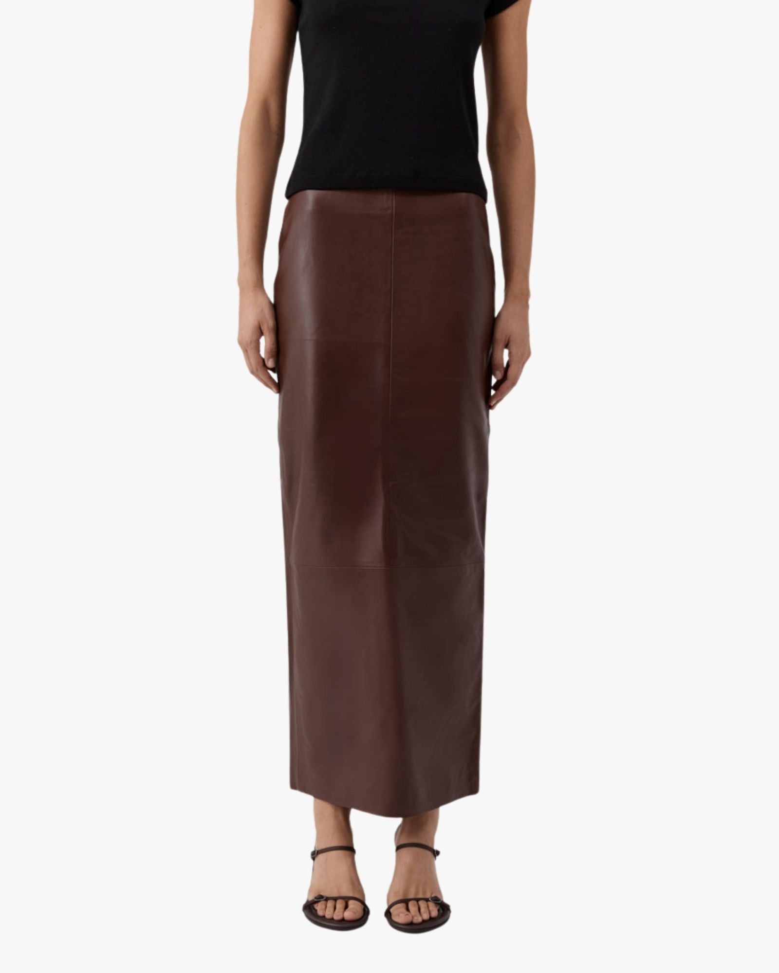 Leather Column Skirt Rum