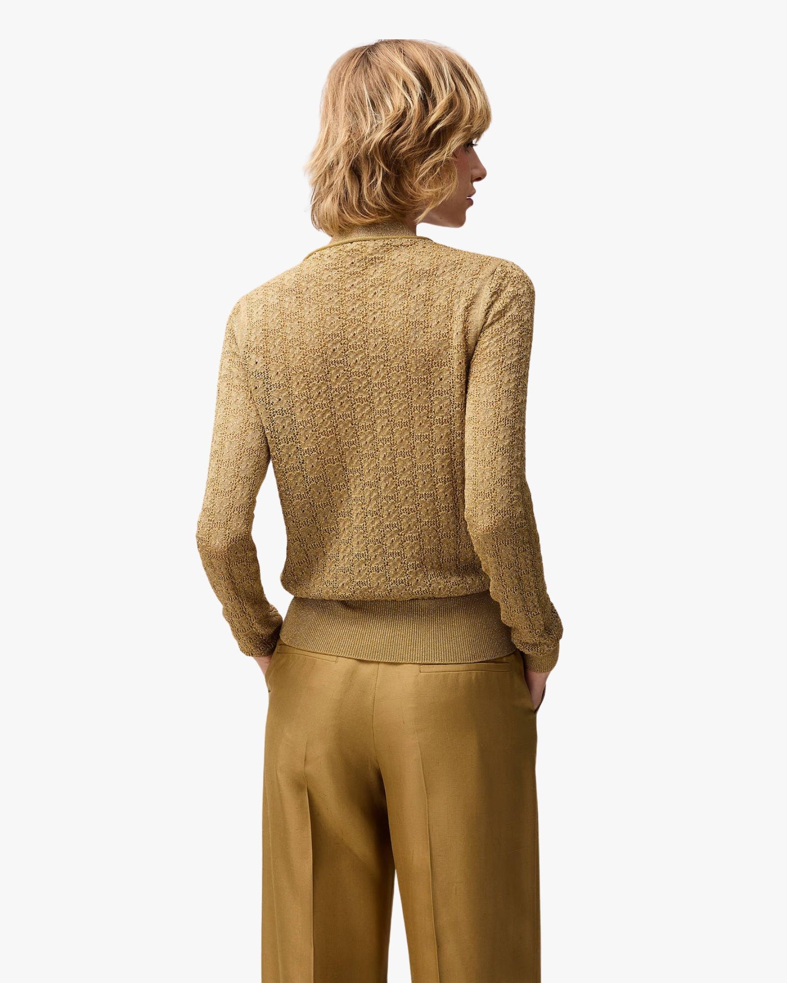 Lurex Jacquard Knit Cardigan Gold