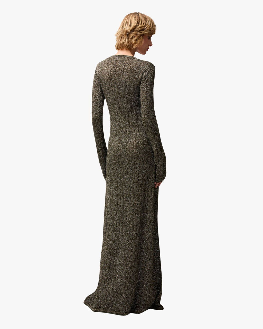 Lurex Jacquard Knit Long Dress Dark Green