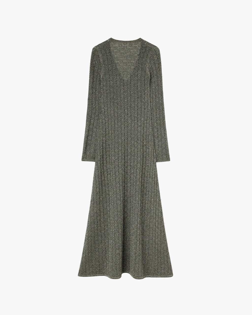 Lurex Jacquard Knit Long Dress Dark Green