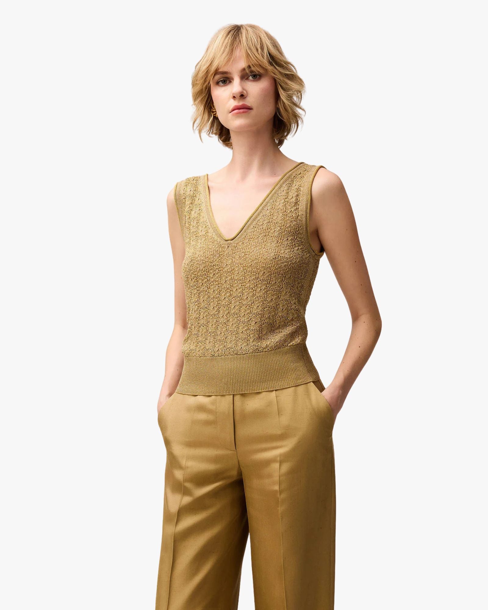 Lurex Jacquard Knit Top Gold