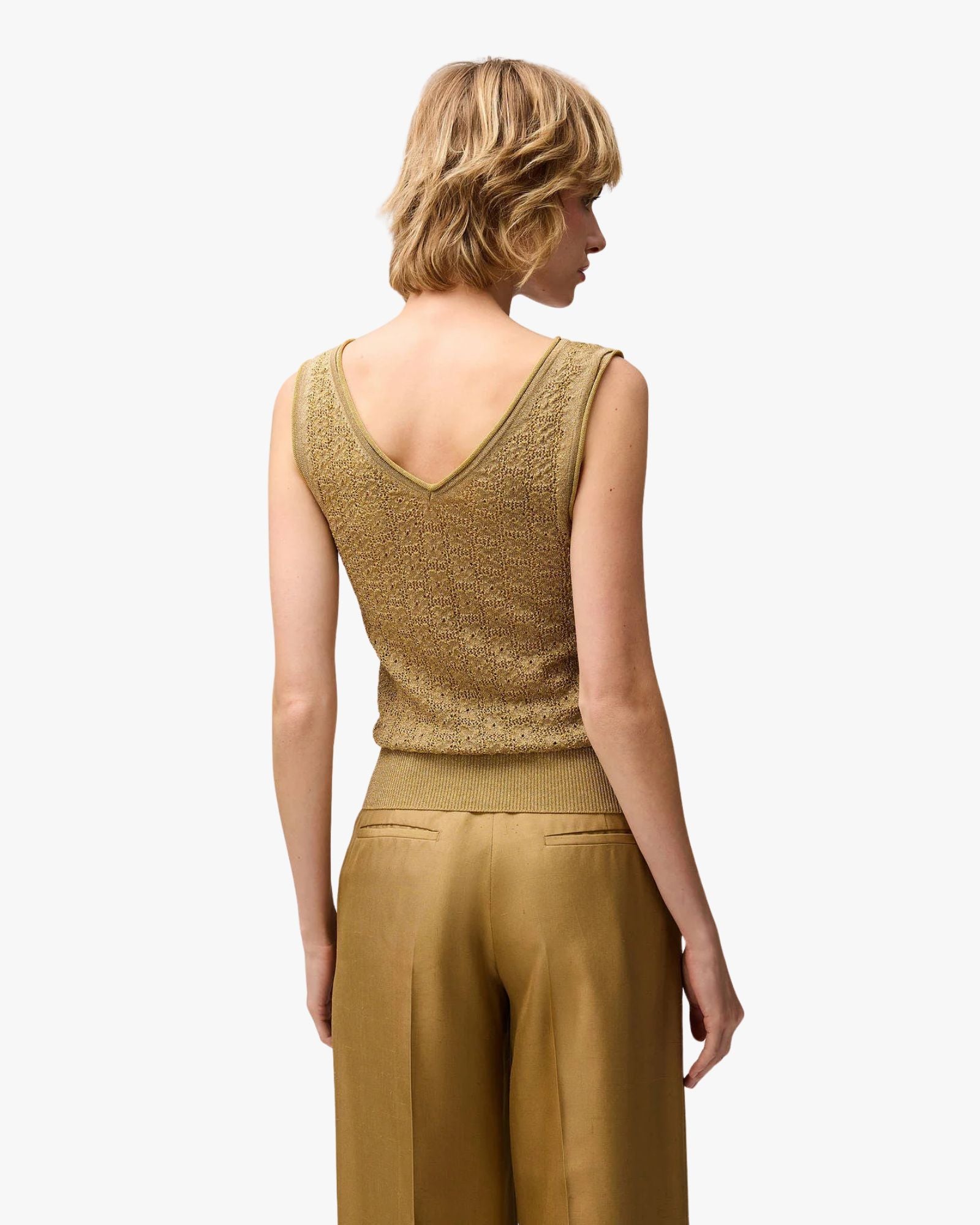 Lurex Jacquard Knit Top Gold