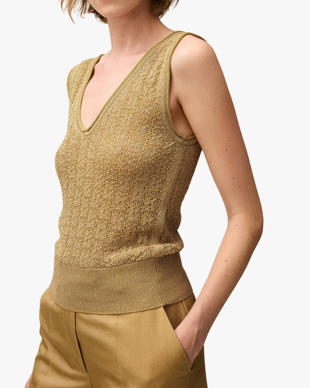 Lurex Jacquard Knit Top Gold