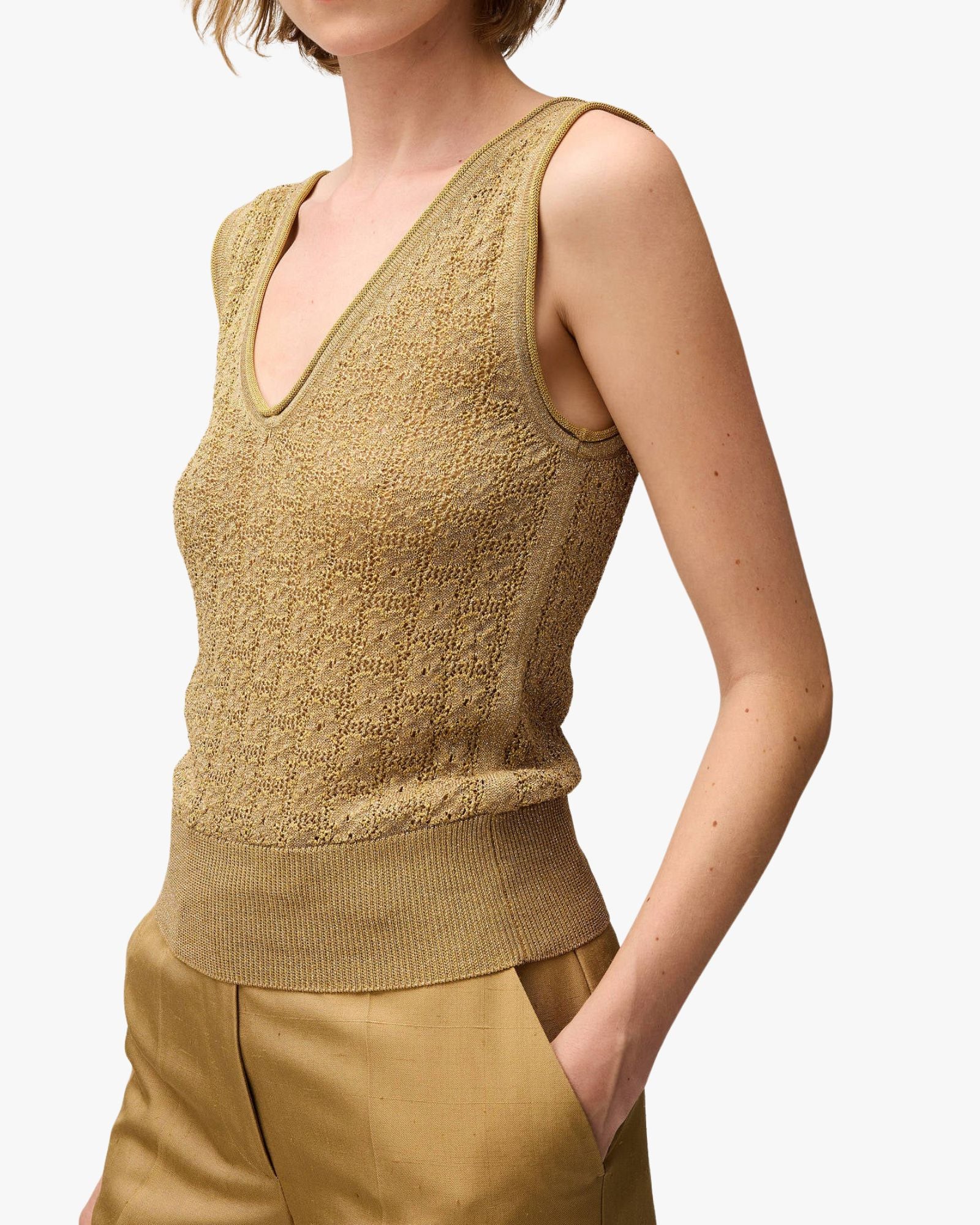 Lurex Jacquard Knit Top Gold