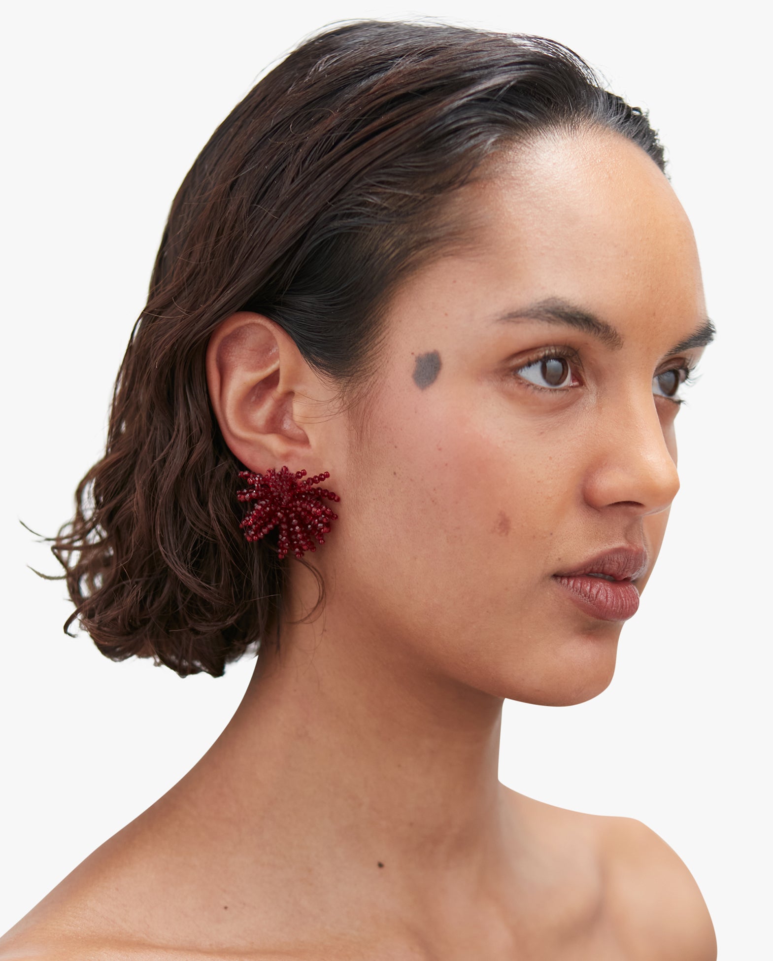 Pompom Earrings Burgundy
