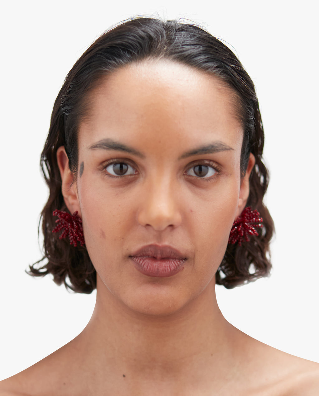 Pompom Earrings Burgundy